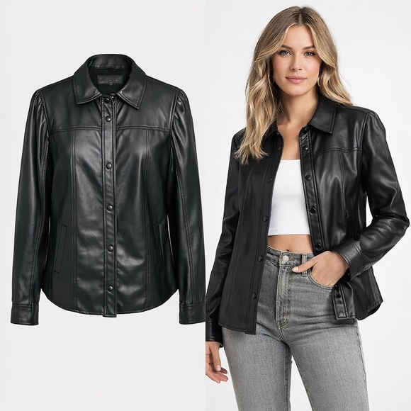 Blank NYC Jackets & Blazers - BLANKNYC | Black Faux Leather Jacket | Snap Front | Long Sleeve | Size M